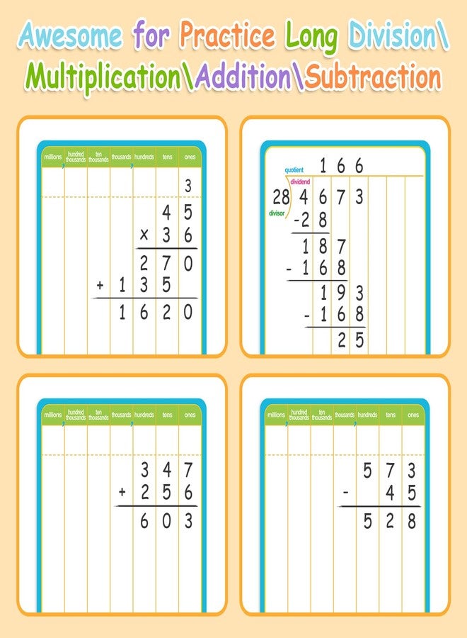 PraxiKidy 12 Pack Long Division Dry Erase Card Chart,12" x 9" Multiplication Flash Card Math Manipulative Small Whiteboard for Student Teacher 2ND 3RD 4TH Grade Classroom Homeschool Supplies Essential - Image 3